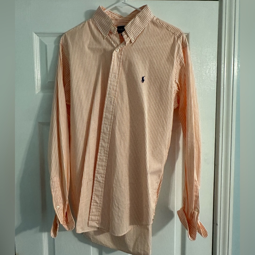 Men’s Polo RL - orange and white striped button up - Size: 15 1/2 and 34/35